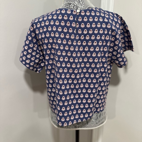 Womens S/M Cotton Boxy Lightweight blue/ red Repeat Oval Abstract Pattern Blouse - Picture 2 of 15